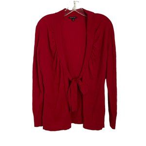 Lafayette 148 Red Super 120's Wool Tie Front Long Sleeve Knit Sweater Petite P